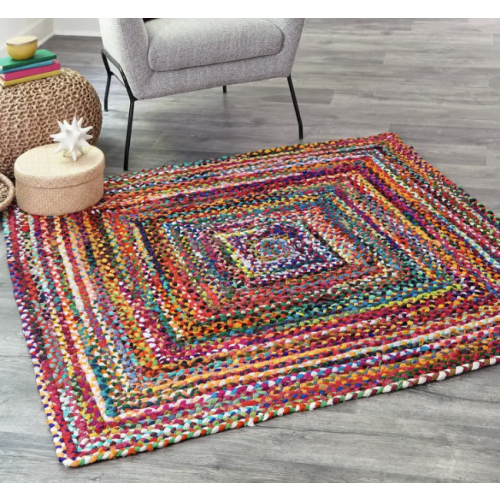 Multicolor 6' 1 x 6' 1 Hand Braided Chindi Square Rug | Rugs.com