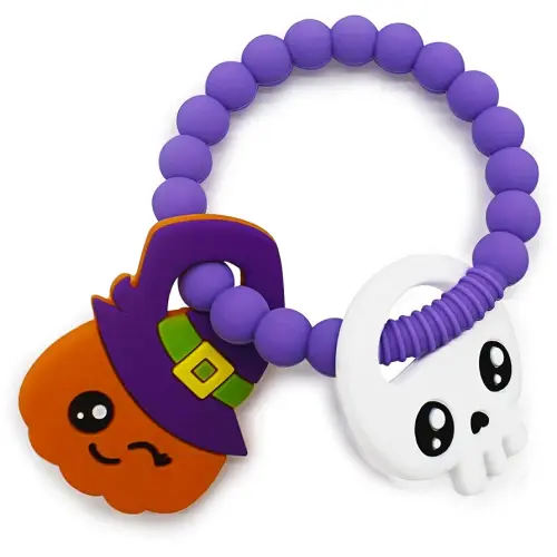 Big Spinach Pumpkin Teether Cute Ghouls Ring Teething Toy and Blind Box Silicone Baby Teether Toy,Girl or Boy Halloween Teether,Nightmare Before Christmas Gifts (2PC)