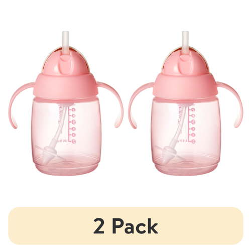 (2 pack) Tommee Tippee Weighted Straw Cup, 10oz, 6 Months+, Easy Transition Toddler Cup, Silicone Weighted Straw and Easy-Hold Handles, Pink, 1 Count