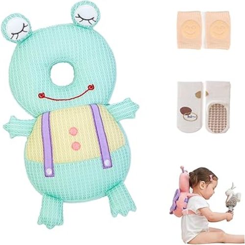 Baby Walker Head Protector Backpack Wear,Toddler Adjustable Baby Head Protection Backpack for Safety Baby Learning Walking Crawling (Frogs)