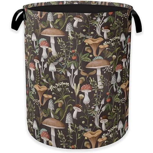 Collapsible Laundry Basket,Vintage Mushroom Dirty Clothes Hamper,Forest Wildflower Hampers for Bedroom Waterproof Oxford Cloth Storage Organizer for Bathroom,Nursery,Dorm,16x20 Inch