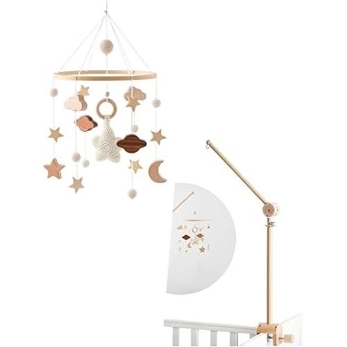 Wooden Mobile Arm with Height Adjustable & Baby Crib Mobile for Boys Girls| Boho Nursery Mobile