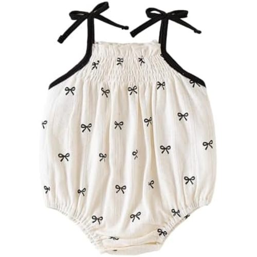 ROMPERINBOX Baby Girl Bodysuit Cotton Spaghetti Strap Sleeveless Onsies Summer Infant Camisole Romper 0-24 Months