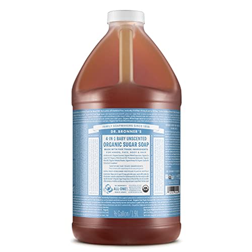 Dr. Bronner’s - Organic Sugar Soap (Baby Unscented, 64 Ounce) - Made with Organic Oils, Sugar and Shikakai Powder, 4-in-1 Use: Hands, Body, Face and Hair, Moisturizes and Nourishes, No Added Fragrance