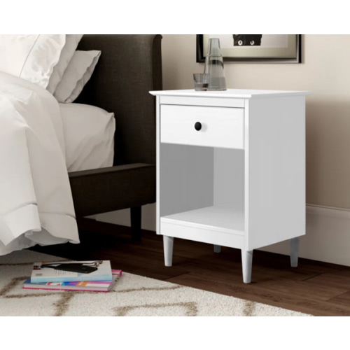 White Bhuneshwar 1-Drawer Solid Wood Nightstand