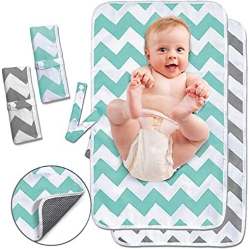 Portable Changing Pad, 2 Pack Baby Waterproof Diaper Changing Pad Reusable and Washable Newborn Travel Mat Station for Home Travel Outside