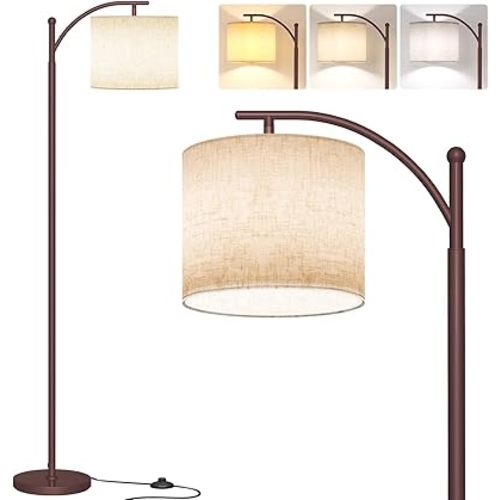SUNMORY Floor Lamps for Living Room, Modern Floor Lamp with 9W 3 Color Temperatures Bulb, Metal Standing Lamps with Adjustable Lampshade, Arc Tall Floor Lamp for Bedroom, Office, Home Decor (Brown)