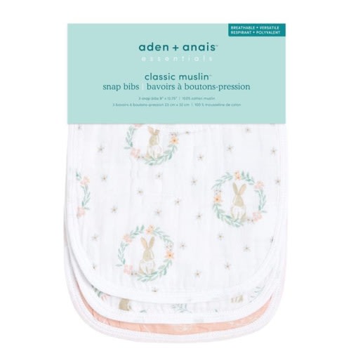 Blushing Bunnies Cotton Muslin Snap Bibs 3pk | aden + anais