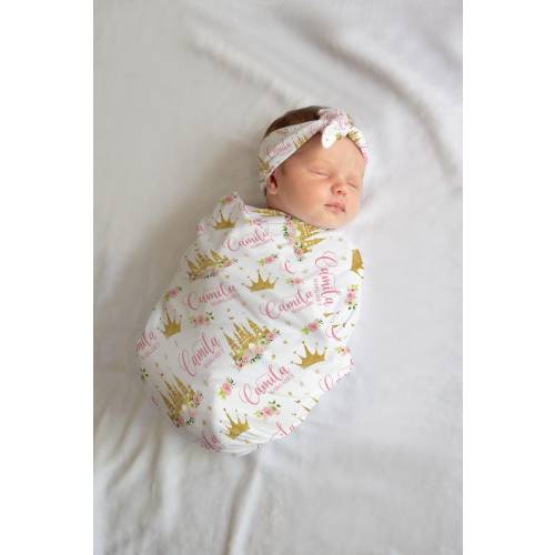 Princess Swaddle Set, Personalized Princess Castle Baby Blanket, Princess Swaddle Blanket, New Baby Gift, Princess Nursery G51