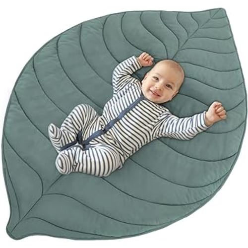 Leaf Cotton Baby Play Mat for Floor Machine Washable Infants Soft Cushion Tummy Time Activity Crawling Gyms & Playmats BPA-Free Non-Toxic Green Baby Floor Mats