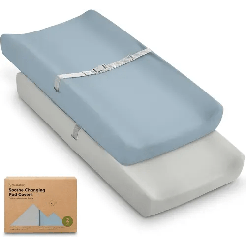 2-Pack Organic Changing Pad Covers for Girl, Boy, Neutral - 100% Cotton Changing Table Pad Cover, Soft Baby Nursery Diaper Changing Pad Sheets, Contour Changing Pads Liners, Change Pad Cover (Steel)