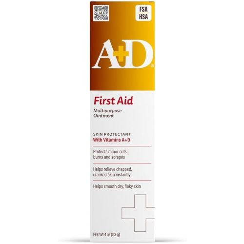 A+D First Aid Multipurpose Healing Ointment - Moisturizing Skin Protectant for Dry Cracked Heels, Elbows, Hands and Lips - Protects Minor Cuts, Burns, & Scrapes – 4 oz Tube