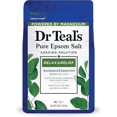 Dr Teal's Epsom Magnesium Salt Soak, Relax & Relief with Eucalyptus & Spearmint Essential Oils, 3 lbs