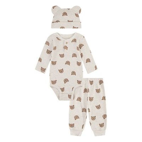 Newborn Baby Boys Huggies Babywear® Organic Bear Bodysuit Pants & Beanie 3-Piece Set