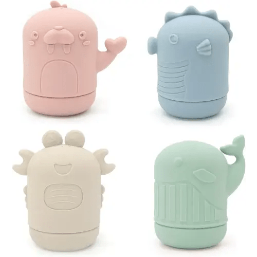 Ginbear Silicone Baby Bath Toys, Non-Toxic Mold Free Infant Squirty Bathtub Toys for Toddlers 6 Months+, Pack of 4 (Marine)
