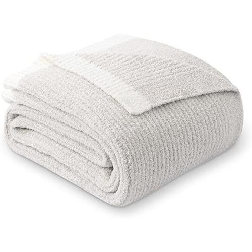 MH MYLUNE HOME Ultra Soft Ribbed Throw Blanket for Couch 50x60 Inches Luxurious Super Cozy Fluffy Microfiber Blanket Plush Warm Reversible Throw Blankets for Sofa Bed - Beige 50 x 60 Inches