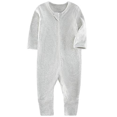 O2 BABY Organic Cotton Baby Footless Pajamas, Zip Front Baby Boys Girls Romper, Long Sleeve Sleep and Play