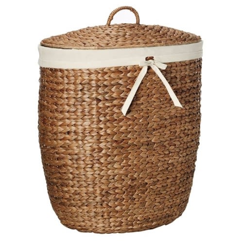 Curved Seagrass Lidded Hamper - Natural Color
