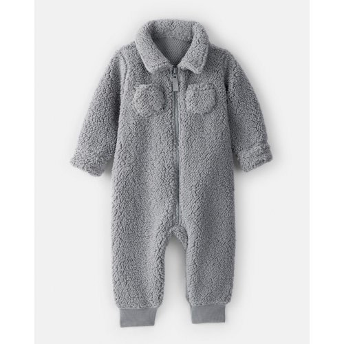 Baby Boy Sherpa Pocket Zip-Up Jumpsuit - Grey | Carter's