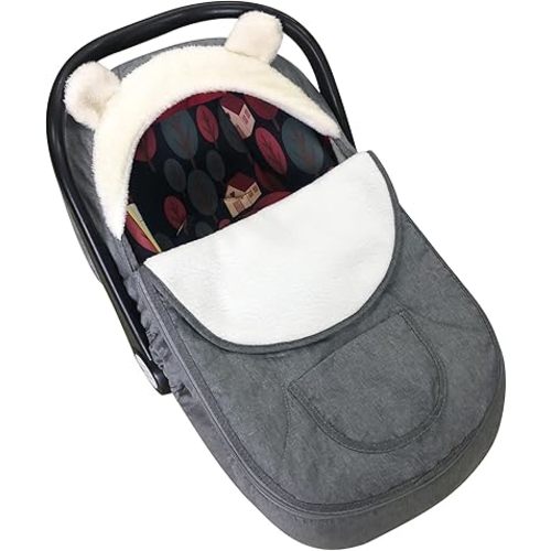 Car Seat Cover Baby Winter Baby Car Seat Cover for Boy Girl Newborn Zipper Peeping Baby Seat or Stroller - Infant Car Seat Covers with Keeping Warm & Cozy (Grey)