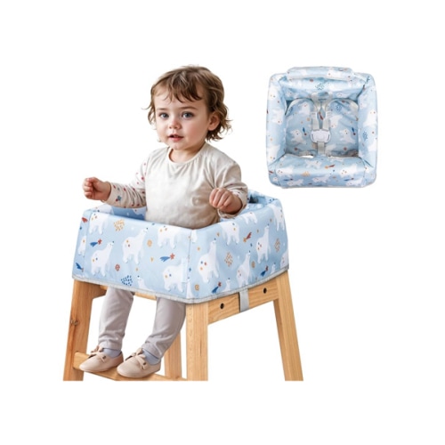 High Chair Cover for Baby Restaurant: Sprouterie Baby Highchair Covers for Restaurant Waterproof Washable Stain and Slip Resistant Portable for Children Outdoor Indoor Eating Blue Polar Bear