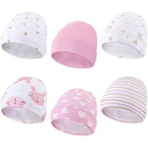 Newcotte 6 Pcs Preemie Baby Hats Cotton Preemie Caps Warm Newborn Beanie Premature Hat for Nicu Premature Boy Girl