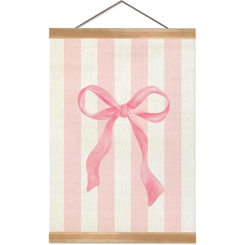 ZTGDA Pink Bow Wall Decor for Girl Room, Cute Bow Wall Art,Linen Canvas Hanging Banner,Coquette Posters for Girls Bedroom,Playroom,Nursery, Toddler Room 12x16in(Pink-Bow)