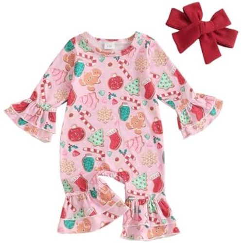 DSORVICD My First Christmas Outfit Baby Girl Newborn Gingerbread Candy Cane Romper Headband Set Infant Christmas Clothes