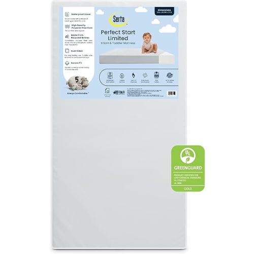 Serta Perfect Start Limited Dual Sided Baby Crib Mattress and Toddler Mattress, Breathable Fiber Core, GREENGUARD Gold Certified, Waterproof, 7 Year Warranty, Made in USA