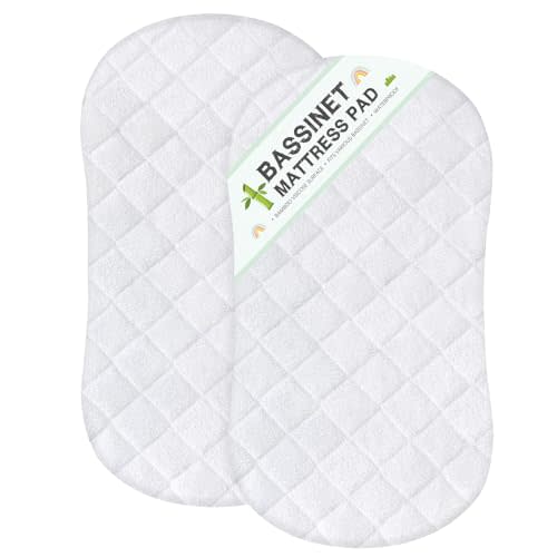 Bassinet Mattress Protector, Universal Fit for Hourglass/Oval Bassinet Mattress, Ultra Soft Waterproof and Breathable, Viscose Made from Bamboo Surface, 2 Pack, Washer & Dryer