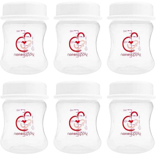 Nenesupply 4.7oz Wide Neck Breast Pump Bottles Use as for Pumping with Spectra S1 S2 Pumps. Pump. Breastmilk Storage and Collection (Pack of 6)