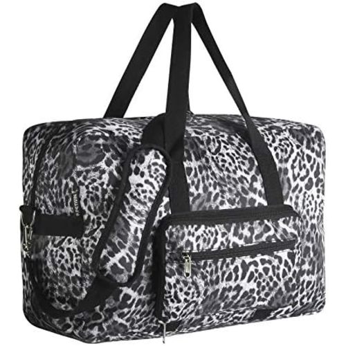 F.FETIVIN Travel Foldable Waterproof Duffel Bag - Lightweight Carry on Luggage Tote Duffel Bag(Leopard Print)