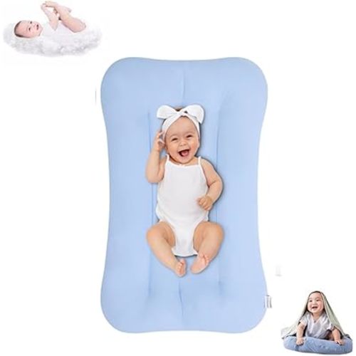 Baby Lounger 0-24 Months, Baby Lounger for Newborn, Soft Organic Cotton Breathable Lounger for Infants (Blue Baby Lounger)