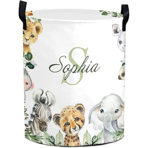 Animals Giraffe Sloth Laundry Hamper Basket Custom Name Collapsible Storage Bin Waterproof Clothes Storage Basket Room Decor Dirty Clothes Baskets for Gift