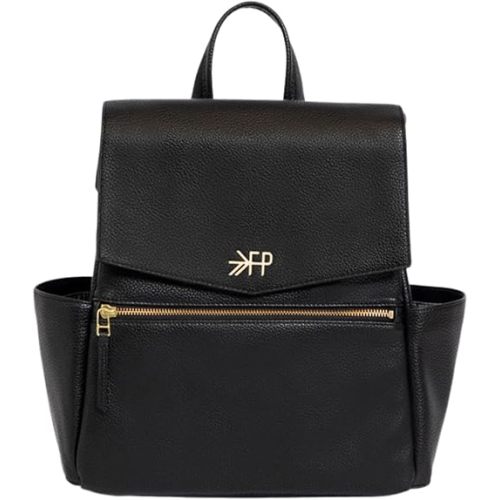 Freshly Picked Mini Classic Diaper Bag Backpack, Wipeable Vegan Leather Black Diaper Bag Backpack, 8 Pockets Total (Ebony)