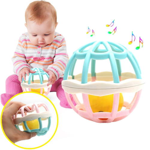 PEONAVET Baby Rattle Ball Infant Soft Rubber Rattles Press The Soothing Newborn Kid Early Education Fitness Soft Rubber Ball Hand Grasping Ball 0-1 Years Old Christmas Gifts on Clearance