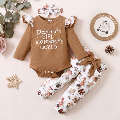 PatPat Newborn Baby Girls Cotton Clothes Long Sleeve Romper Jumpsuit Pants Outfit Set, 3-6 Months