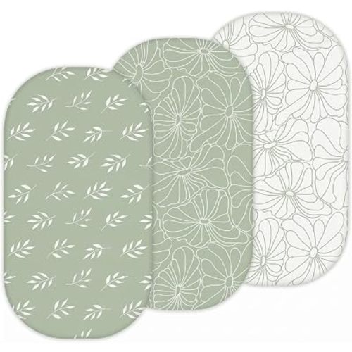 TansyPanda 30x18 Bassinet Sheets Set, Snug Fit for All Oval Bassinets Like Maxi COSi, Dream On Me, Baby Delight, Delta Children, Munchkin, 4moms, Chicco & More, Breathable Unisex Bedding, Green Leaf