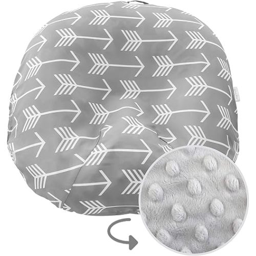Water Resistant Removable Cover for Newborn Lounger | Unisex Gray Arrow Design | Minky Slipcover | Premium Quality Soft Wipeable Fabric (Minky Gray Arrow)