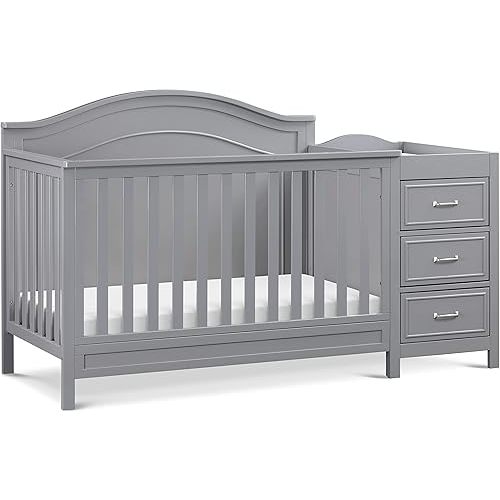 DaVinci Charlie 4-in-1 Convertible Baby Crib w/Changing Table - Wooden Toddler Bed, Daybed & Twin Bed Conversion - GREENGUARD Gold Certified Crib w/Storage, 4 Adjustable Mattress Heights, Grey