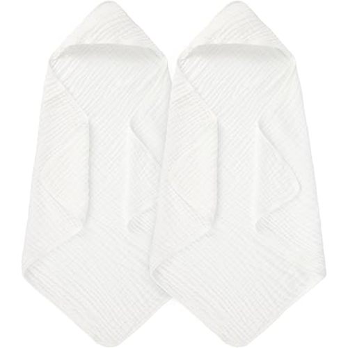 Muslin Hooded Baby Towels 100% Cotton ，Super Soft Muslin Baby Bath Towel - 32 x 32 Inches, Suitable for Newborn and Young Children up to 3 Years Old. (White & White)
