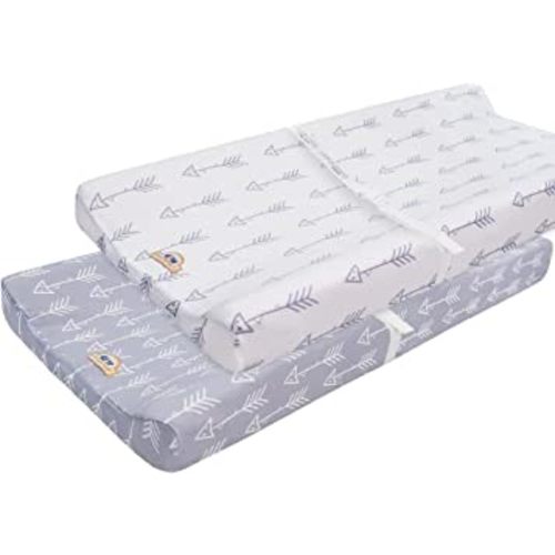 BlueSnail Print Changing pad Cover Set 2PK, Breathable and Comfortable Changing Pad Cover for Boys and Girls (Gray+White)