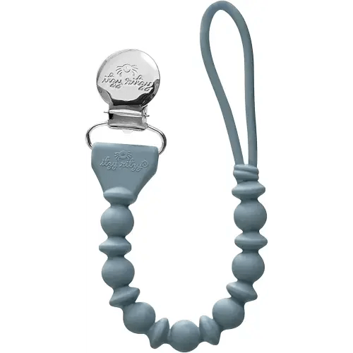 Itzy Ritzy Silicone Pacifier Clip; 100% Food Grade Silicone Pacifier Strap with Clip Keeps Pacifiers, Teethers & Small Toys in Place; Features One-Piece Design & Silicone Cord (Storm Gray)