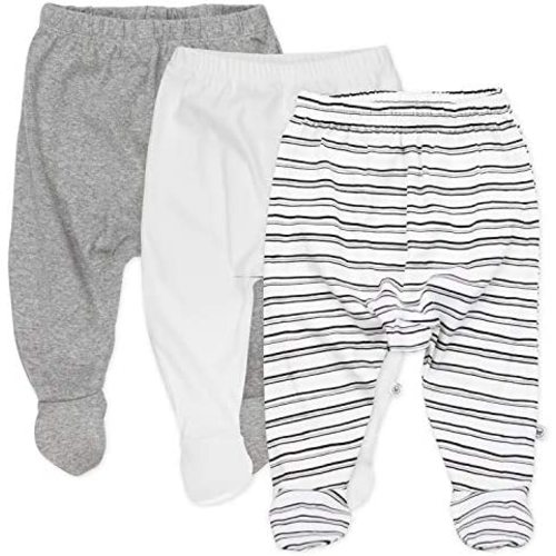 HonestBaby 3-Pack Footed Pants Roomy Fit Pull on Bottoms 100% Organic Cotton for Infant Baby Boys, Girls, Unisex