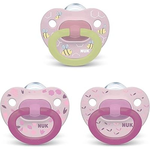 NUK Orthodontic Pacifier Value Pack,3-Pack (Pink Bee) 0-6 Months
