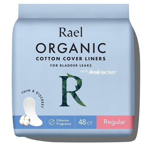 Rael Incontinence Liners for Women, Organic Cotton Cover, Postpartum Essential, Moderate Absorbency, Bladder Control, 4-Layer Core with Leak Guard Technology (Regular, 48 Count)