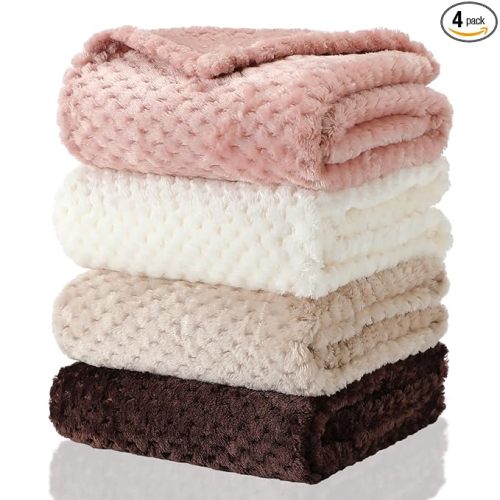 Frienda 4 Pcs Baby Fuzzy Blanket Fluffy Baby Blanket for Boys Girls Soft Warm Infant Newborn Toddler Receiving Nursery Bed Supplies, 32 x 24 Inch(Beige Brown Color)