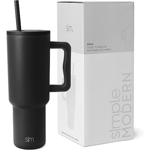 Simple Modern 40 oz Tumbler with Handle and Straw Lid | Insulated Cup Reusable Stainless Steel Water Bottle Travel Mug Cupholder Friendly | Gifts for Women Him Her | Trek Collection | Midnight Black