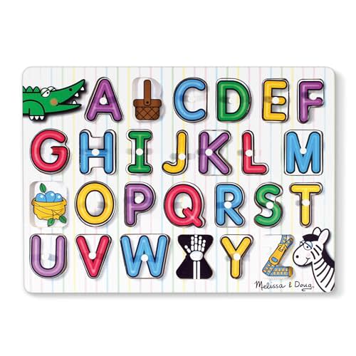 Melissa & Doug Lift & See Alphabet Wooden Peg Puzzle (26 pcs) - FSC Certified