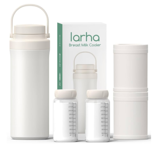 Portable Breast Milk Cooler, 22oz Breastmilk Cooler Bottle for Outdoor with 360°Total Cooling for 24 Hours, Storage Container with 2pcs Baby Bottles, Breastfeeding Essentials, Beige